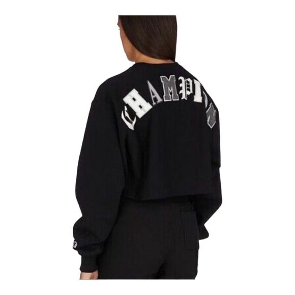 Champion Sweatshirt WMNS XL Black Crop Cut Off Reverse‎ Weave Silver Old English - Picture 6 of 11